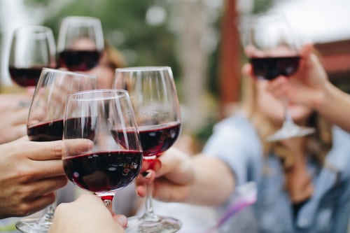 people making a toast with their wine glasses