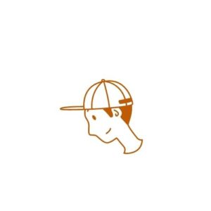 orange monochrome image of teen boy wearing striped cap